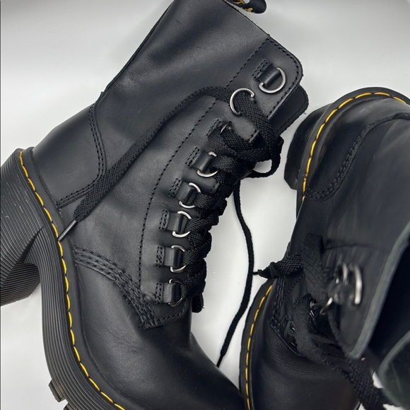 Dr. Martens Chesney Black Leather Flare Heeled Lace Up Boots - 6 - Picture 13 of 13